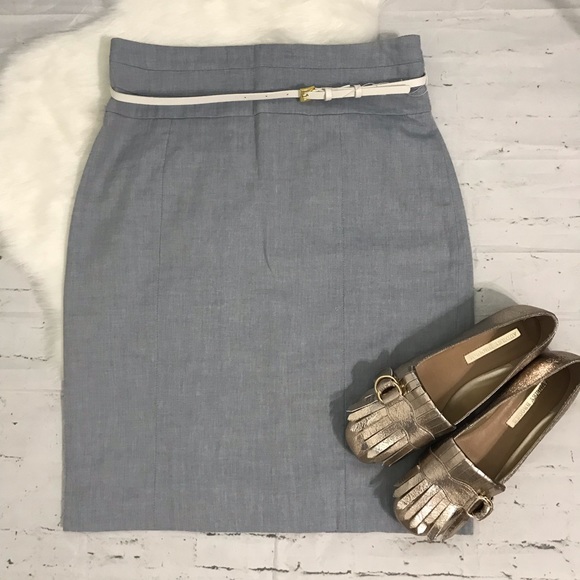 NWT H&M Blue White Belt Back Zipper Pencil Skirt - Picture 1 of 4